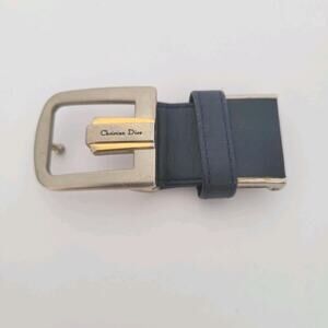 Christian Dior Silver Navy Blue Metal Belt Buckle Replacement Logo Slim Vintage